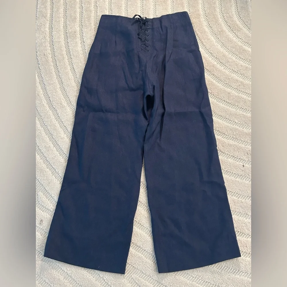 J. Crew 100% Linen Sailor Wide Leg Cropped Pants in Navy - Size 4